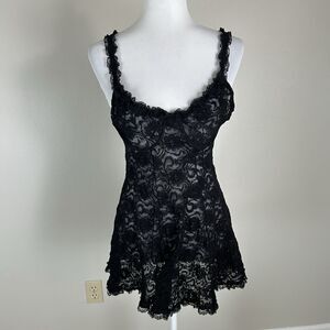 Vintage Fairy Goth Sheer Black Lace Lingerie Negligee Slip Dress Pixie Hem Med